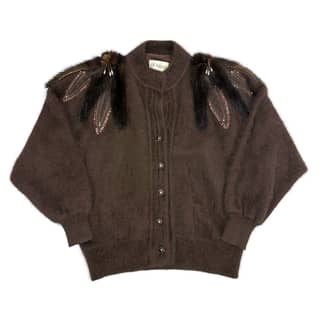 eUNha Brown Angora Fur Cardigan