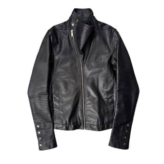 RICK OWENS Black Leather Side Zip Jacket