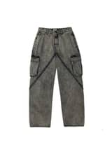 WASHING DENIM CARGO PANTS_BLACK