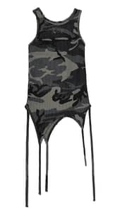 Back Slit Waffle Shirring Top _ Camo