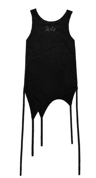 Back Slit Waffle Shirring Top _ Black