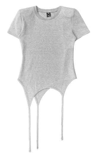 Shoulder-padded waffle T-shirt _ Gray