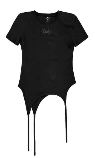 Shoulder-padded waffle T-shirt _ Black
