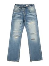 PATCHWORK TWISTED STRAIGHT DENIM PANTS (LIGHT BLUE)