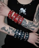 Skull Leather Bracelet Red