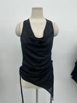 shirred Halter Sleeveless Top_BLACK