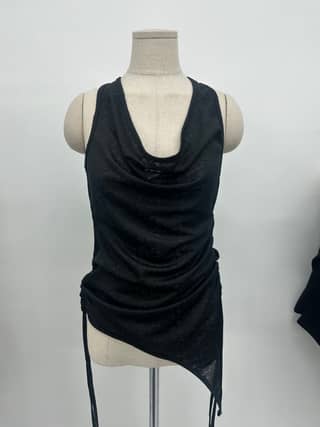 shirred Halter Sleeveless Top_BLACK