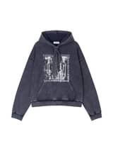 COTTON FADED WASHED FAKE SCARF HOODIE (NAVY)