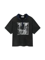 COTTON FADED WASHED RE-WORK SCARF T-SHIRT (BLACK)