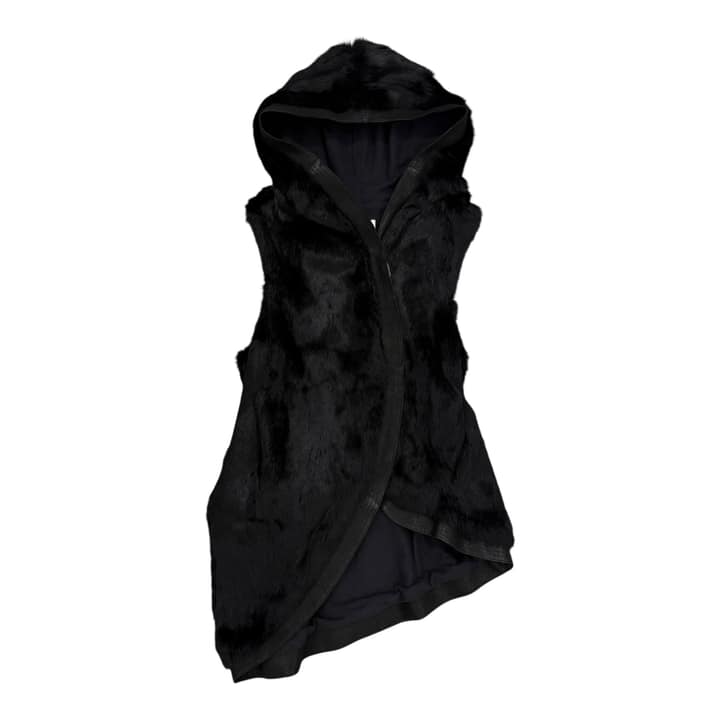 HELMUT LANG goat skin rabbit hair fur hood Vest