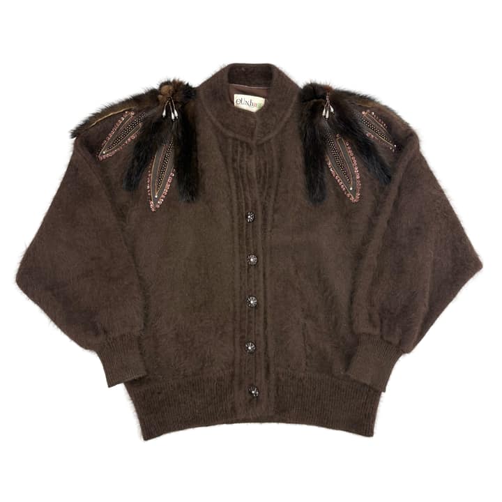 eUNha Brown Angora Fur Cardigan