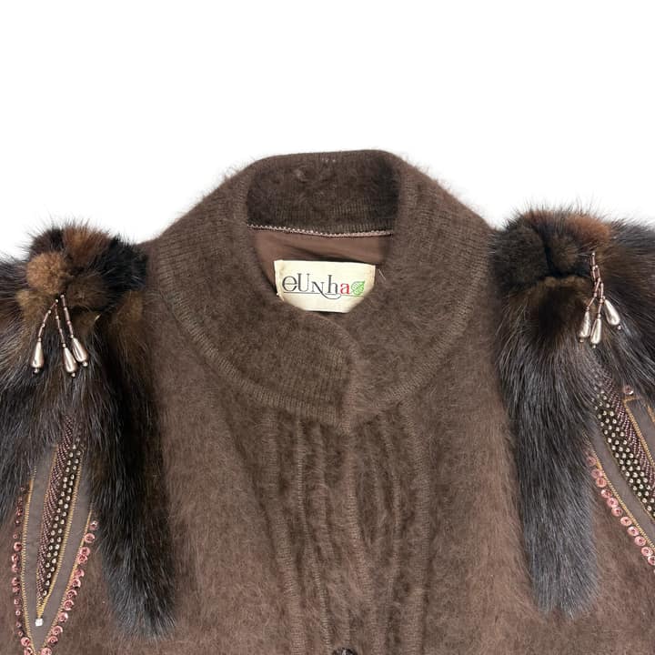eUNha Brown Angora Fur Cardigan