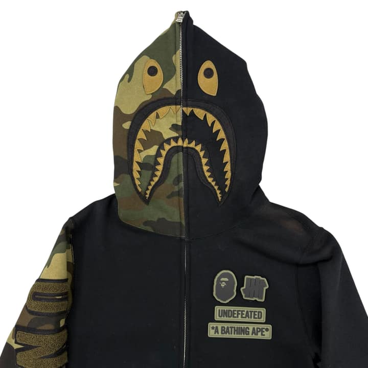 Bape X UNDEFEATED Camo Shark Zip Hoodie