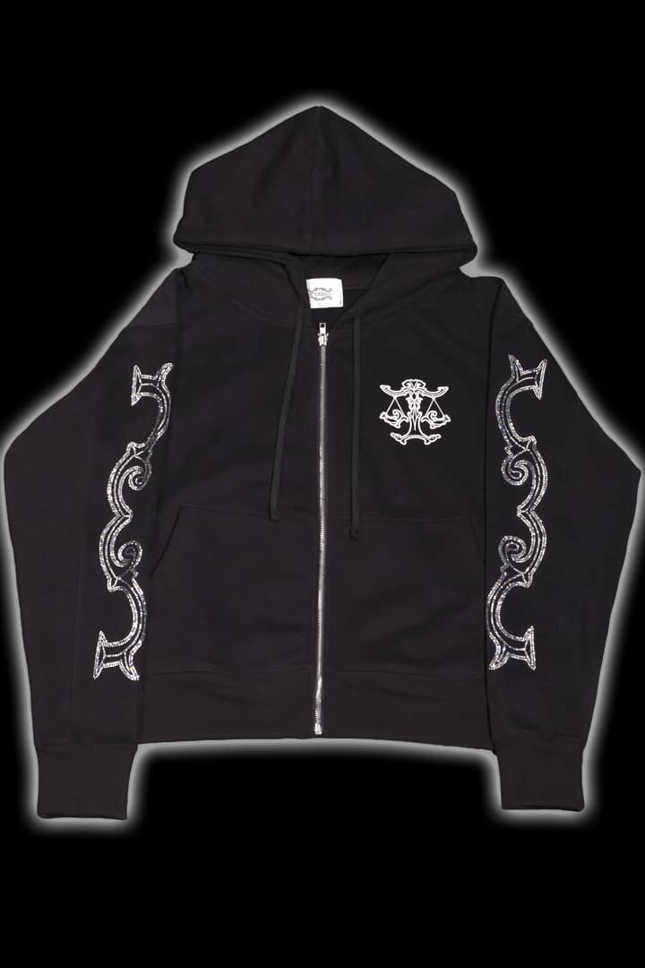 Crystal scale hooded zip-up (Black)