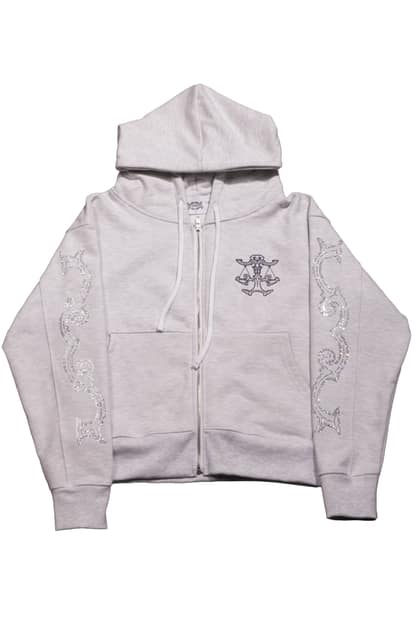 Crystal scale hooded zip-up (White Melange)