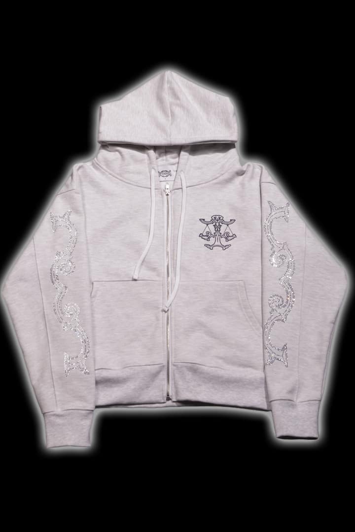 Crystal scale hooded zip-up (White Melange)