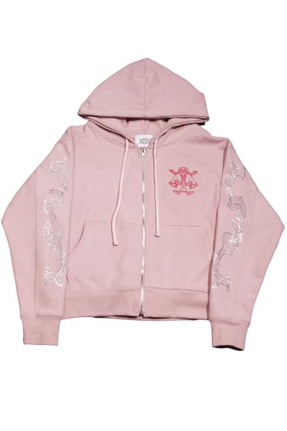 Crystal scale hooded zip-up (Beige Pink)