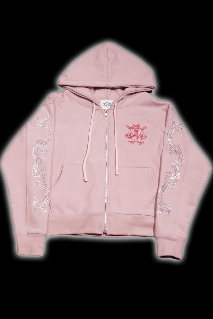 Crystal scale hooded zip-up (Beige Pink)