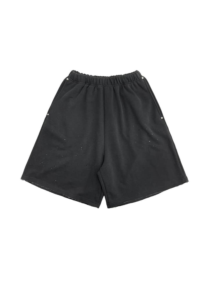 오버사이즈 힙합 와이드핏 큐빅 반바지_차콜 