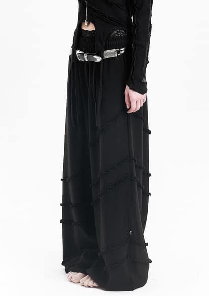 와플 사선 장식 팬츠_블랙 