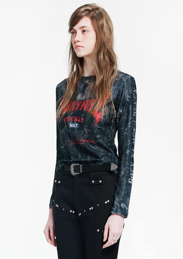 홀리 레드 포인트 레터링 롱 슬리브_블랙 