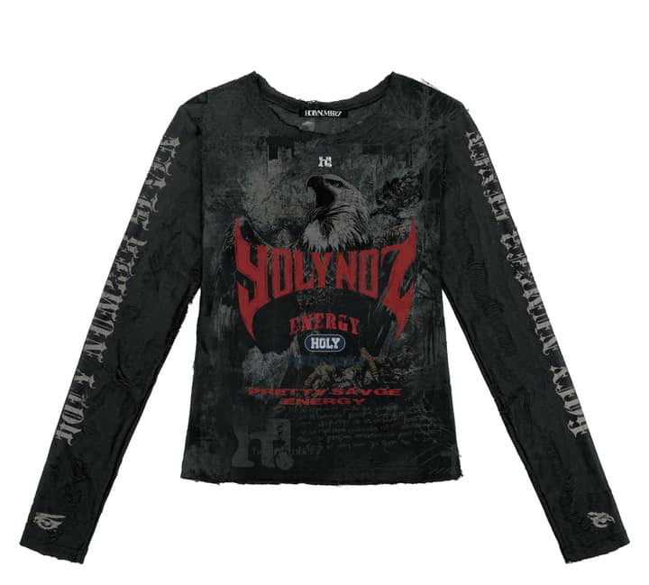홀리 레드 포인트 레터링 롱 슬리브_블랙 