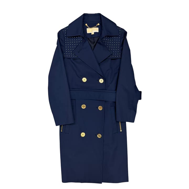 MICHAEL KORS Navy Double-Breasted Trench Coat