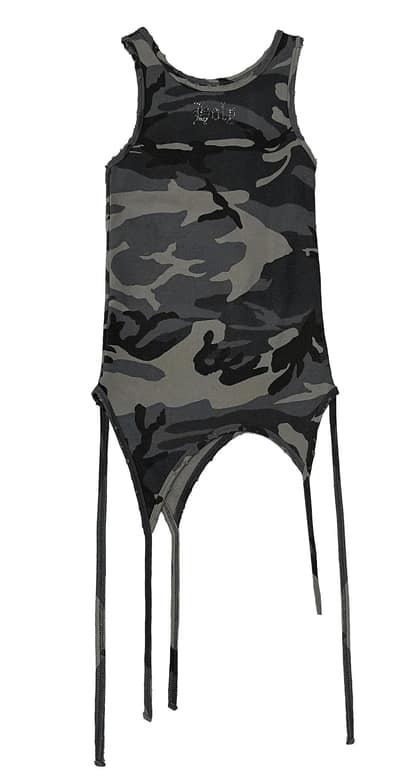 Back Slit Waffle Shirring Top _ Camo