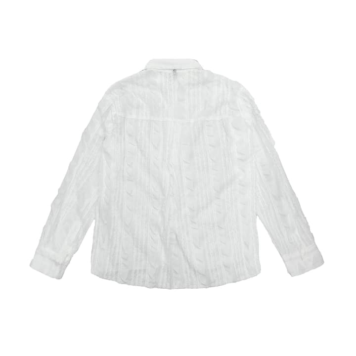 Raw Edge Detail Ruffle Shirt _ White