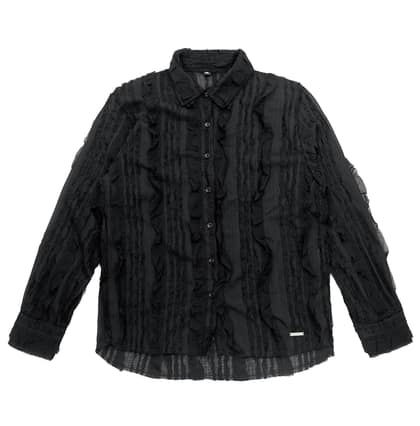 Raw Edge Detail Ruffle Shirt _ Black