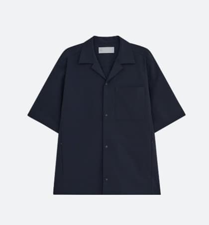 OPEN COLLAR OVERSIZED POCKET SHIRT [NAVY]