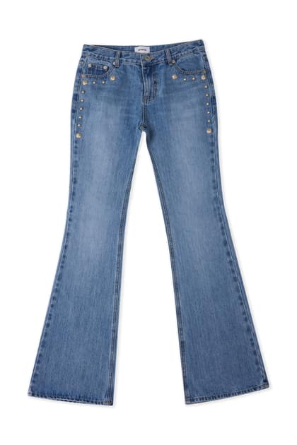 STUD BOOTCUT DENIM PANTS (LIGHT BLUE) WOMEN