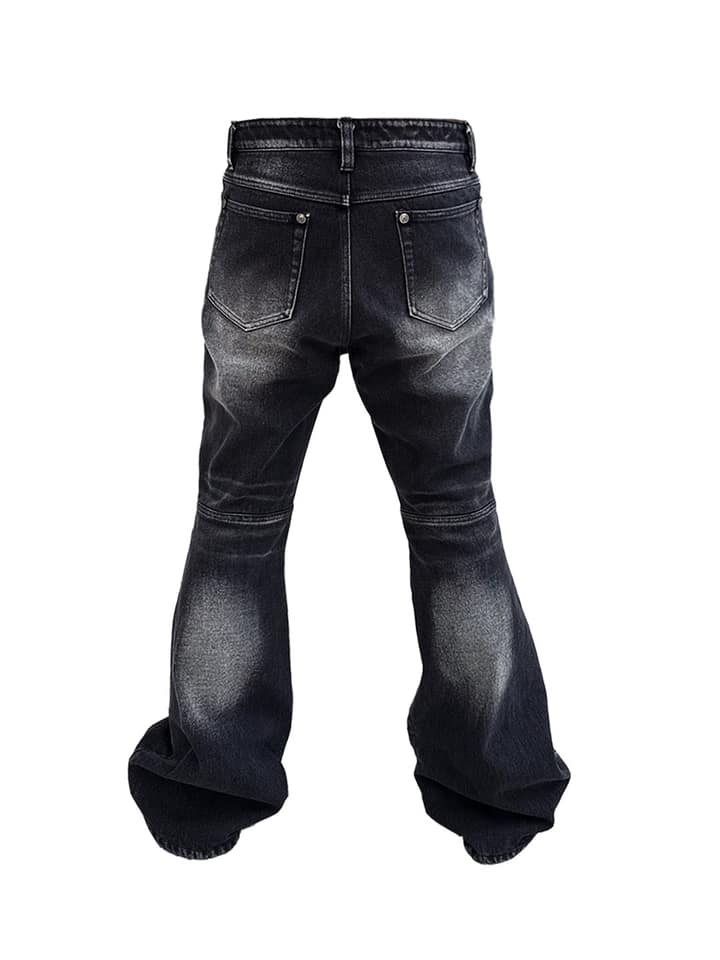 Washed Flared Biker Jeans