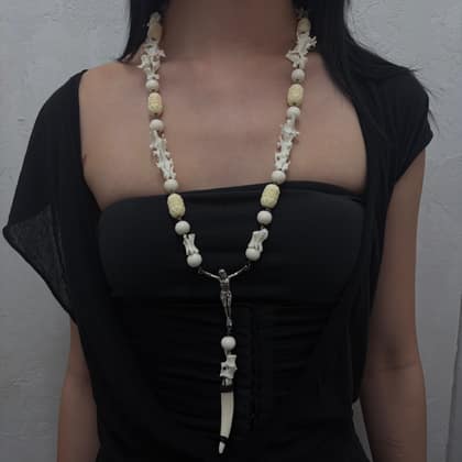 Bone mixed holy rosario necklace (1 of 1)