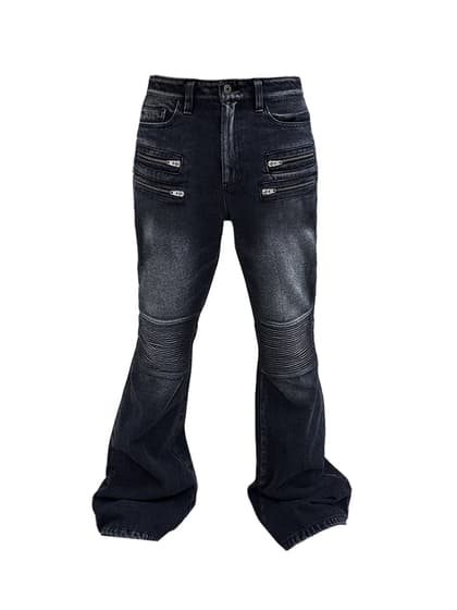 Washed Flared Biker Jeans