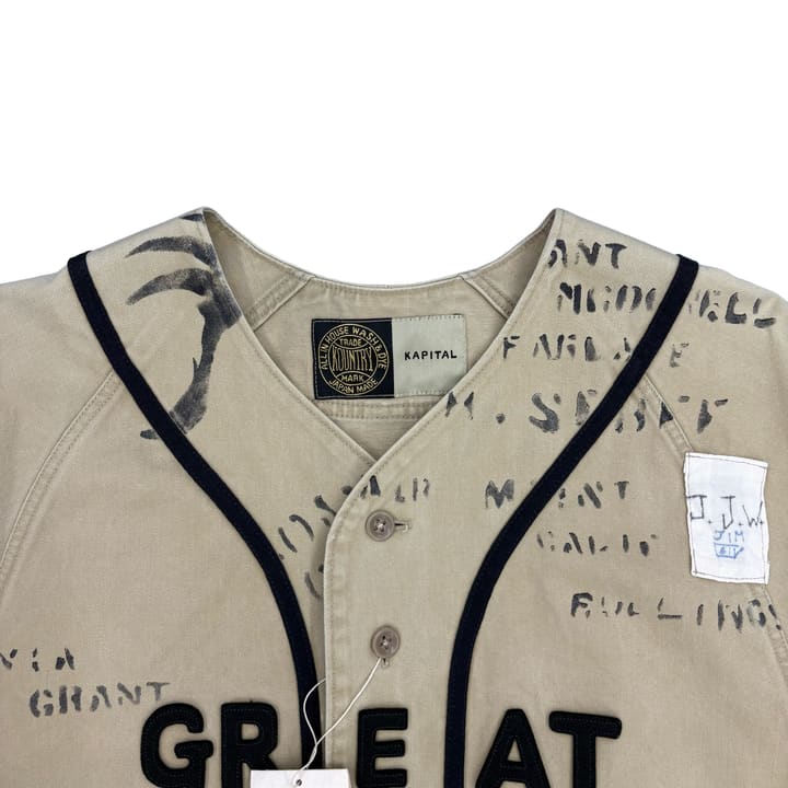 KAPITAL Chino Great Country Damaged Baseball Long Sleeve Shirt Beige 상세 이미지 2