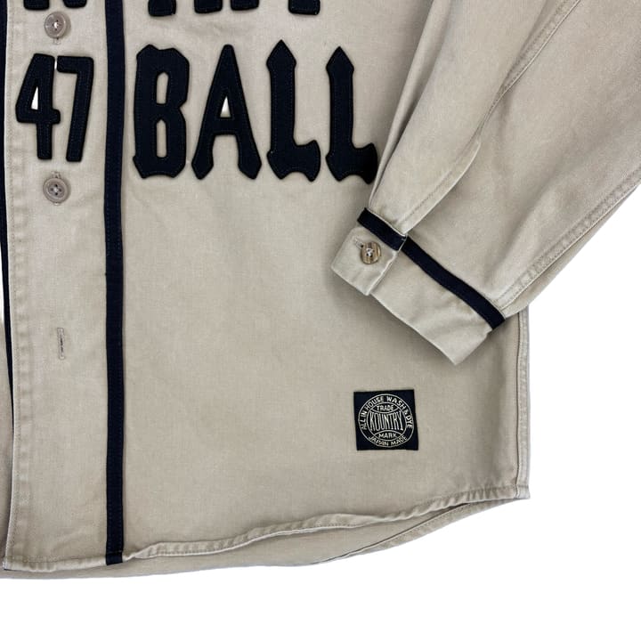 KAPITAL Chino Great Country Damaged Baseball Long Sleeve Shirt Beige 상세 이미지 3
