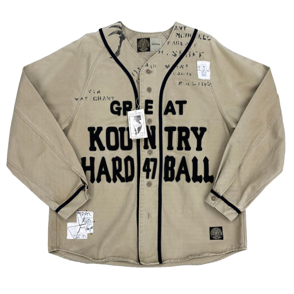 KAPITAL Chino Great Country Damaged Baseball Long Sleeve Shirt Beige