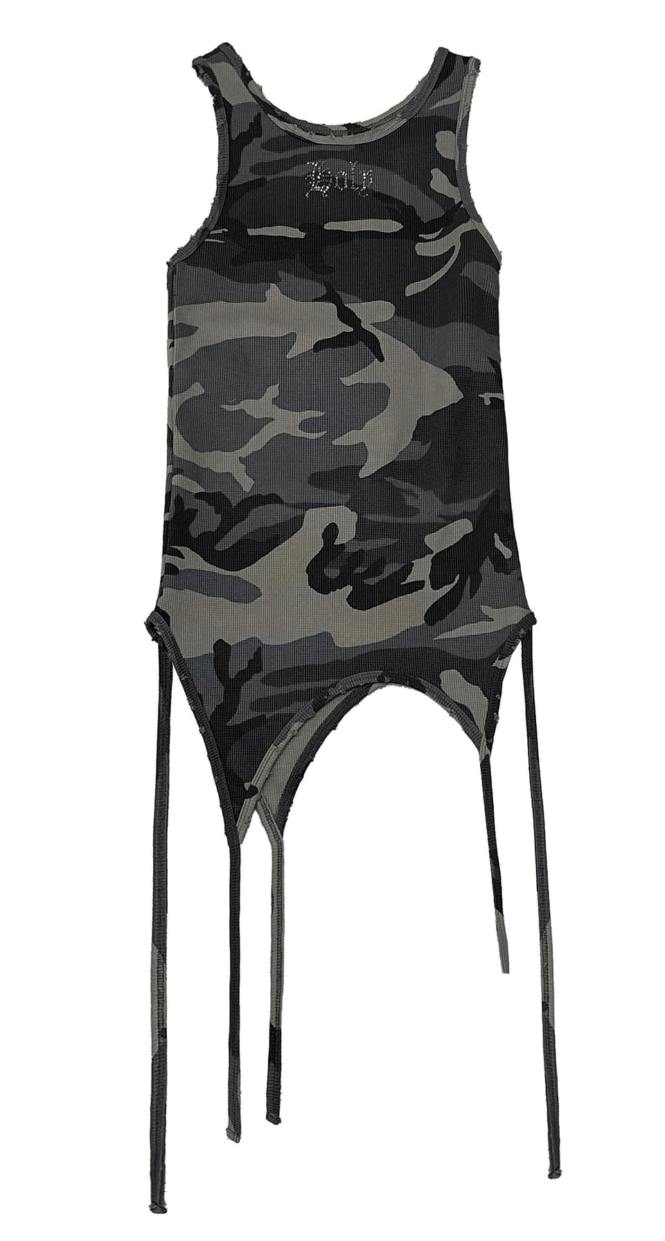 Back Slit Waffle Shirring Top _ Camo