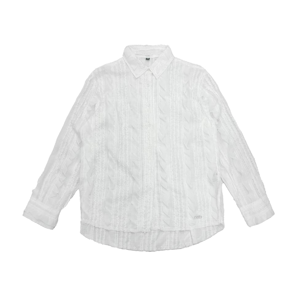 Raw Edge Detail Ruffle Shirt _ White