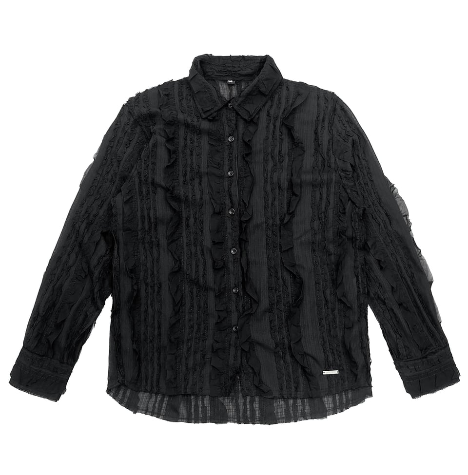 Raw Edge Detail Ruffle Shirt _ Black