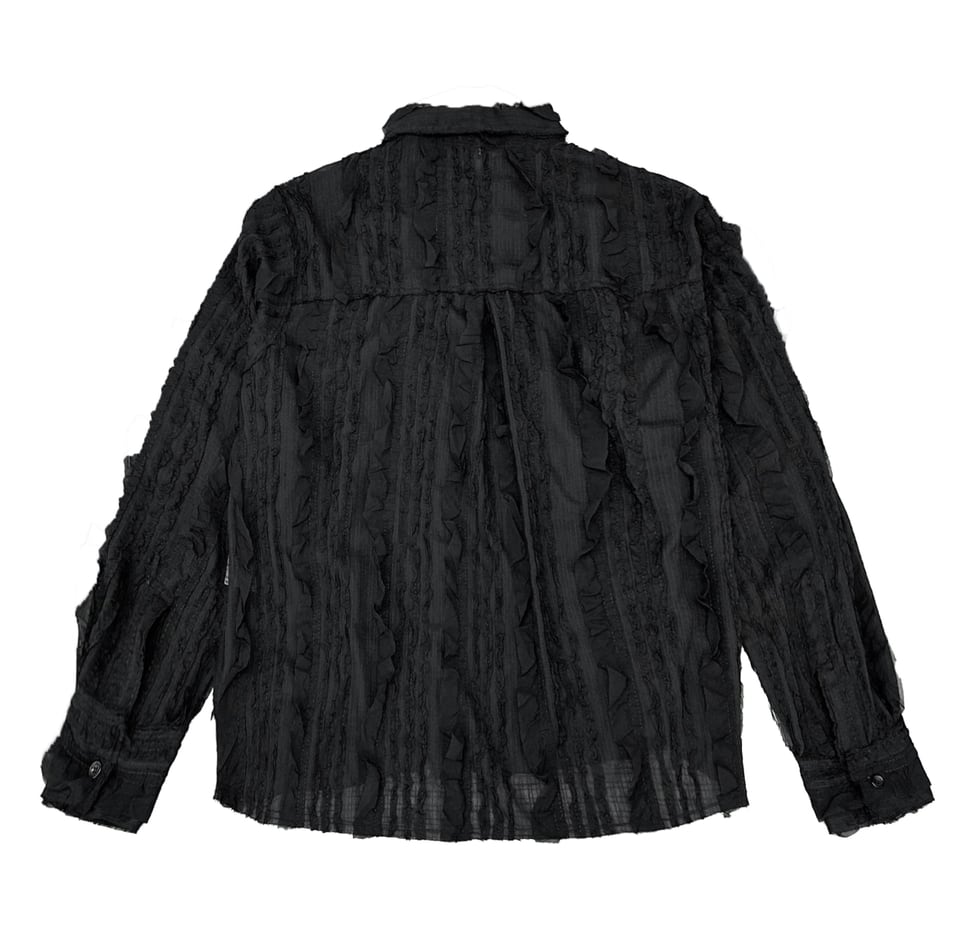 Raw Edge Detail Ruffle Shirt _ Black