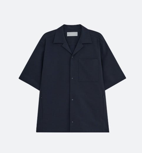OPEN COLLAR OVERSIZED POCKET SHIRT [NAVY]