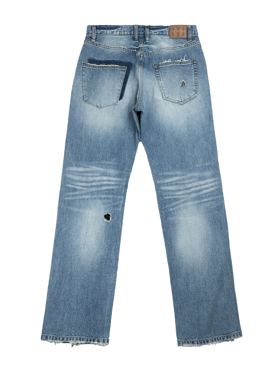 PATCHWORK TWISTED STRAIGHT DENIM PANTS (LIGHT BLUE)