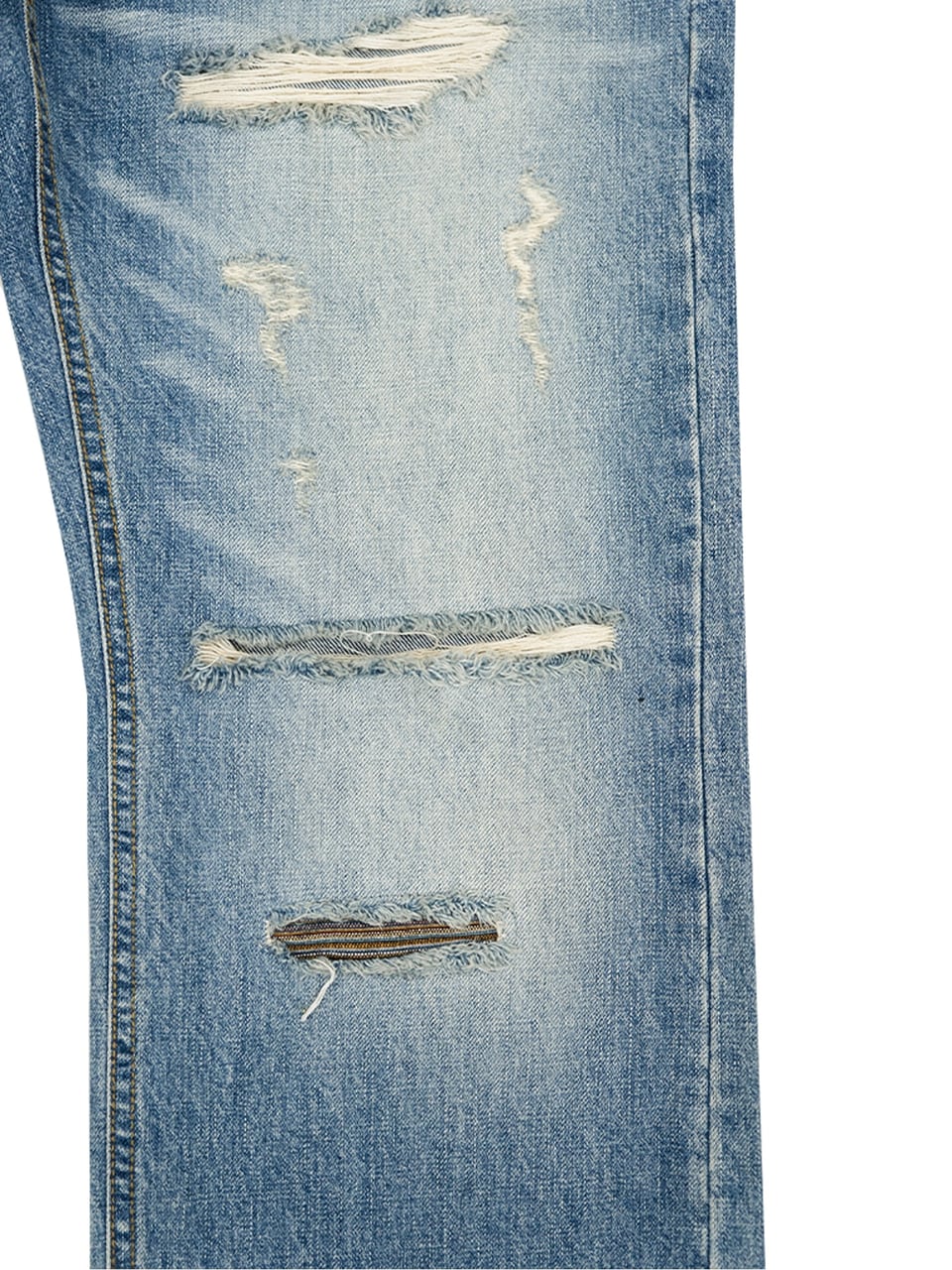 PATCHWORK TWISTED STRAIGHT DENIM PANTS (LIGHT BLUE)