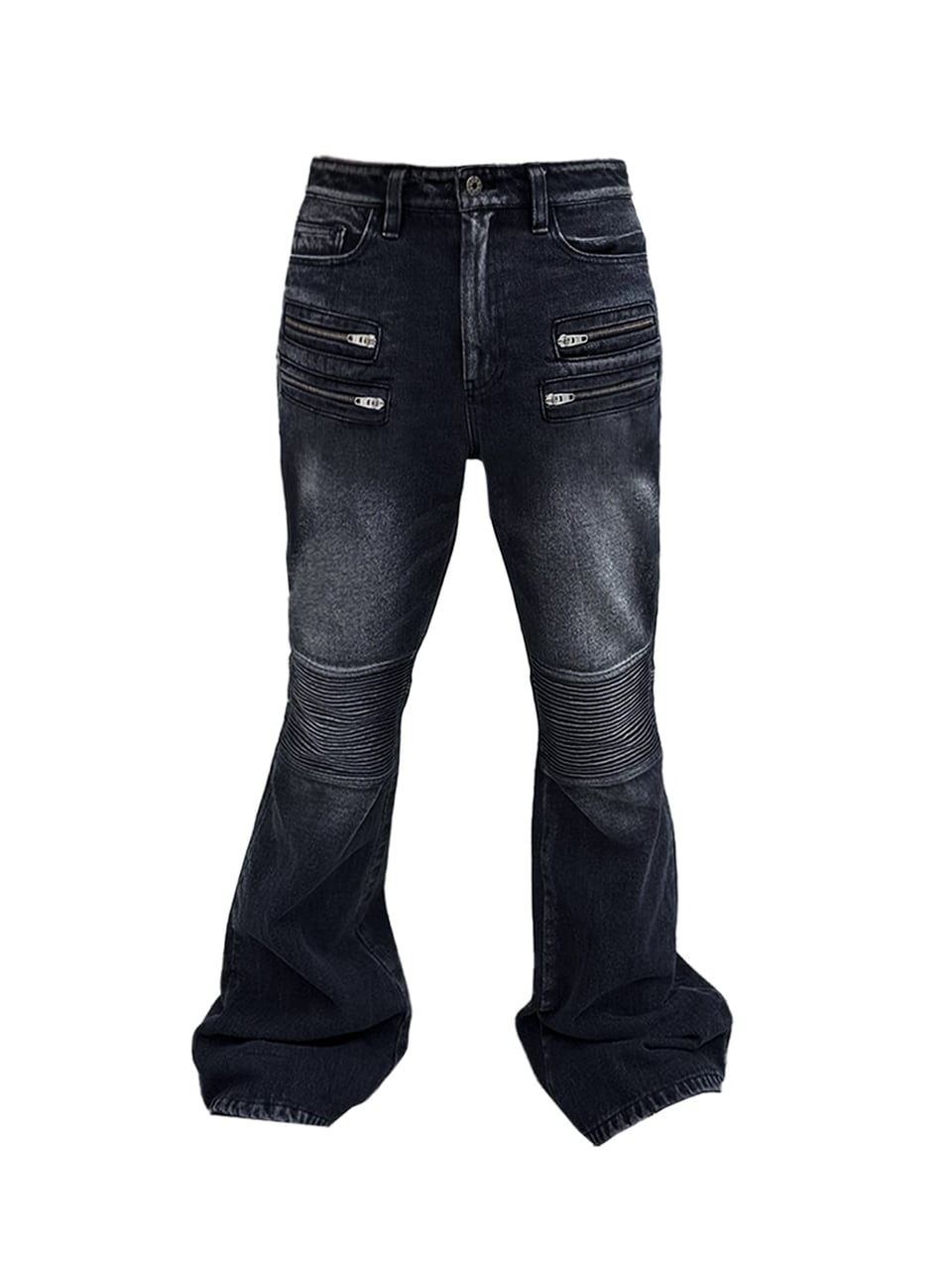 Washed Flared Biker Jeans