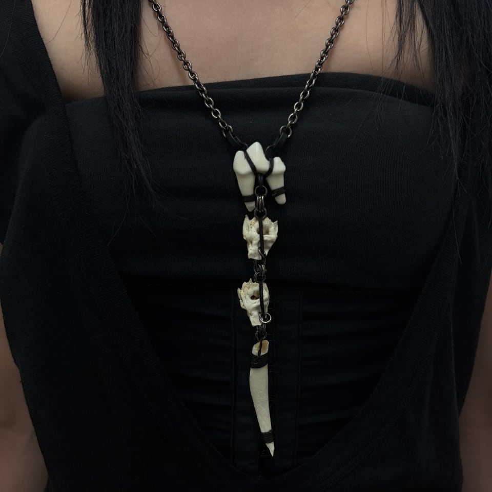 Large nail mixed bone necklace