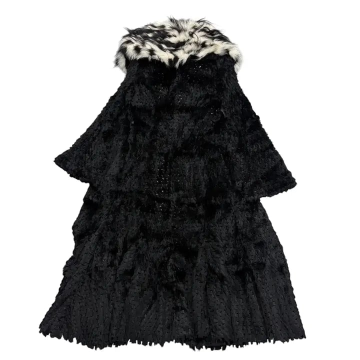 Giorgio Armani Black Sheared Mink Contrast Fox Collar Long Coat