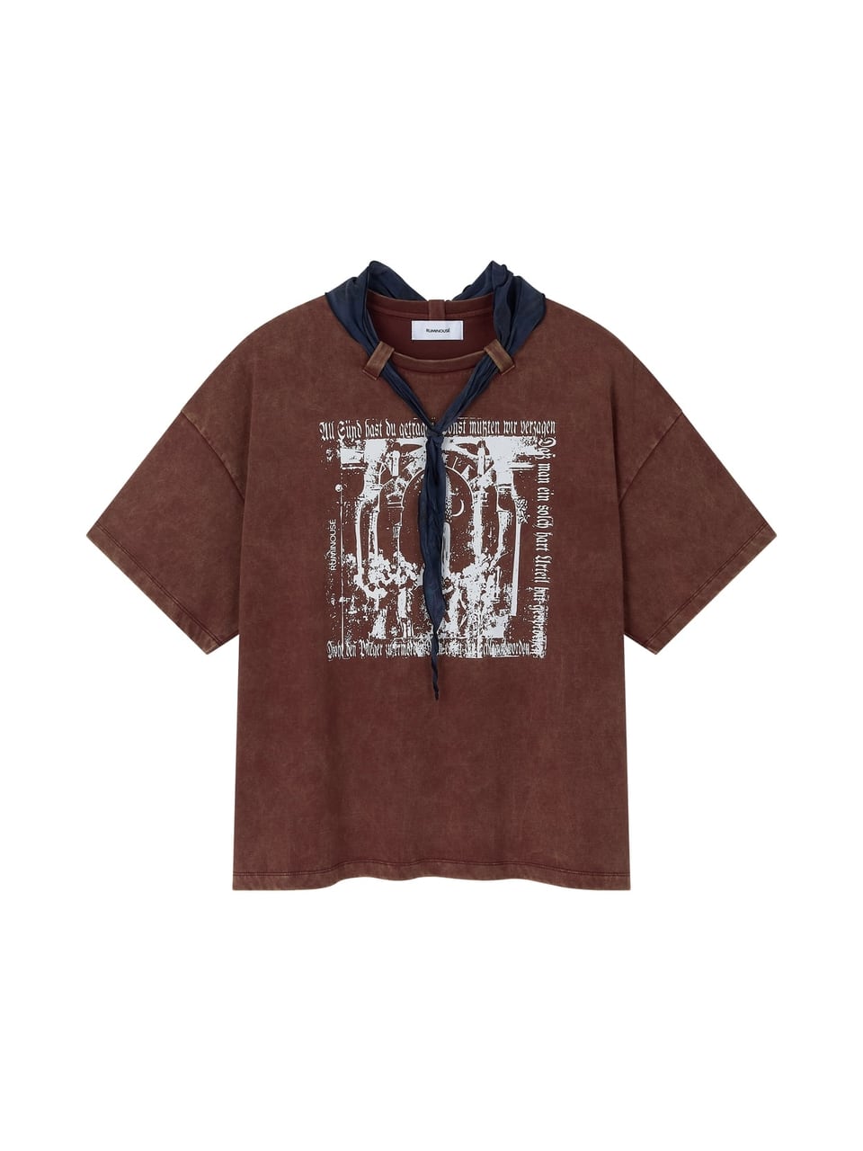 COTTON FADED WASHED RE-WORK SCARF T-SHIRT (WINE)