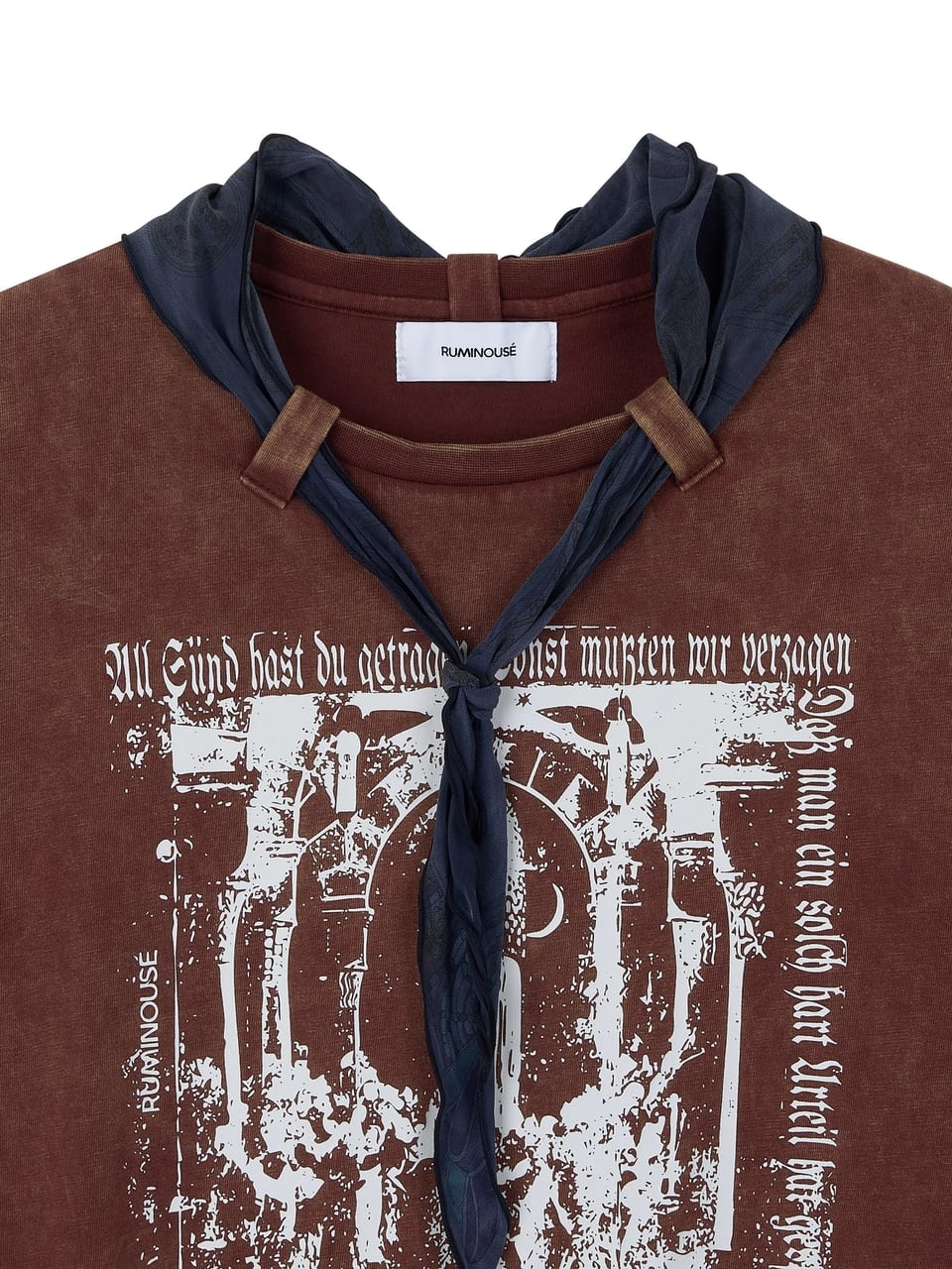 COTTON FADED WASHED RE-WORK SCARF T-SHIRT (WINE)